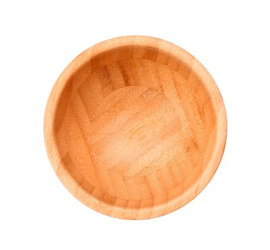 Beyaz arka planda izole edilmiş şık ahşap kase