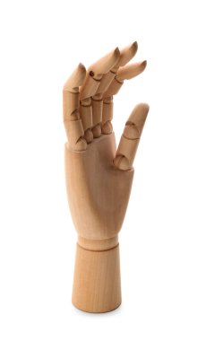 Beyaz arka planda dekoratif ahşap el