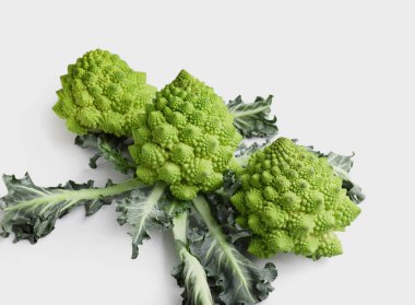 Gri arka planda Romanesco lahanası olan kompozisyon