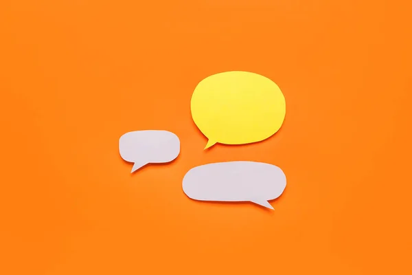Blank Paper Speech Bubbles Orange Background — Stock Photo, Image