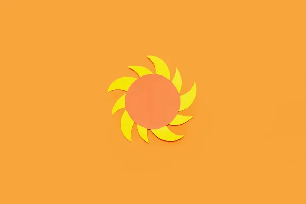 Jasne Słońce Wykonane Papieru Pomarańczowym Tle — Zdjęcie stockowe