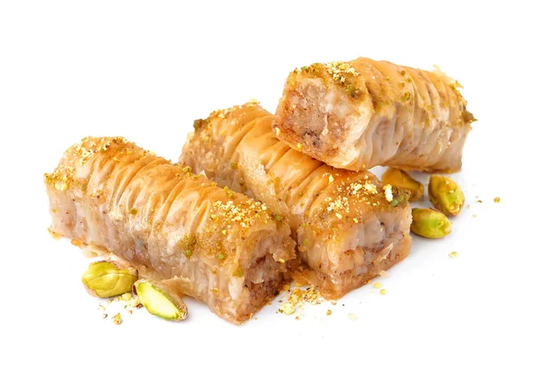Chutná Baklava Izolované Bílém Pozadí Detailní Záběr — Stock fotografie