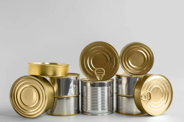 Different Tin Cans Fish White Background — Stock Photo, Image