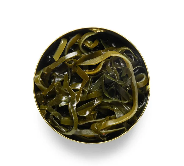 Opened Tin Can Seaweed Isolated White Background — Stock Photo, Image
