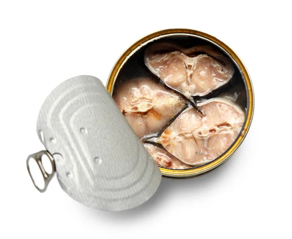 Opened Tin Can Fish Isolated White Background — Stock Photo, Image