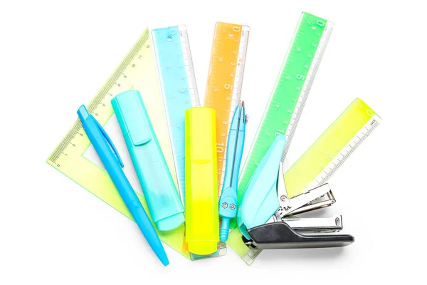 Colorful Stationery Supplies White Background — Stock Photo, Image