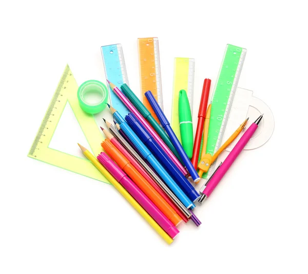 Colorful Stationery Supplies White Background — Stock Photo, Image