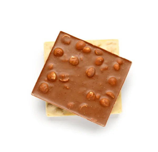 Различные Сладкий Шоколад Орехами Белом Фоне — стоковое фото