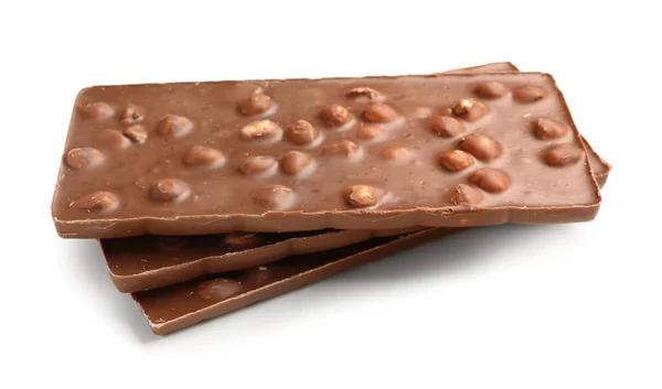 Chocolate Saboroso Doce Com Nozes Fundo Branco — Fotografia de Stock