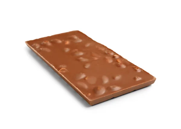 Zoete Smakelijke Chocolade Met Noten Witte Achtergrond — Stockfoto