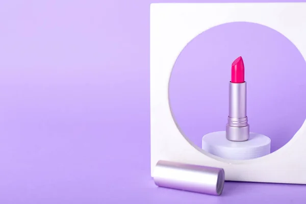Decorative Plaster Podiums Lipstick Lilac Background — Stock Photo, Image