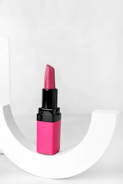 Decorative Plaster Podium Lipstick Light Background — Stock Photo, Image