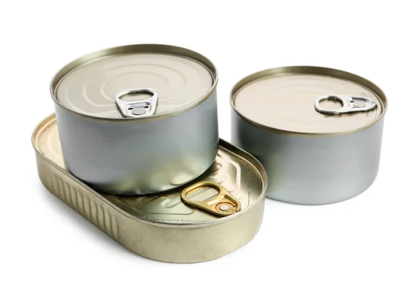 Tin Cans Fish Isolated White Background — Stock Photo, Image