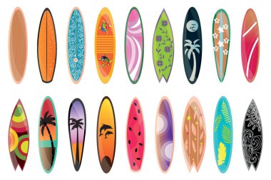 Beyaz arkaplanda yaratıcı sörf tahtaları