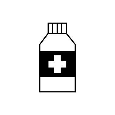 Beyaz arka planda bir şişe ilaç.