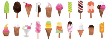 Beyaz arka planda farklı dondurma setleri