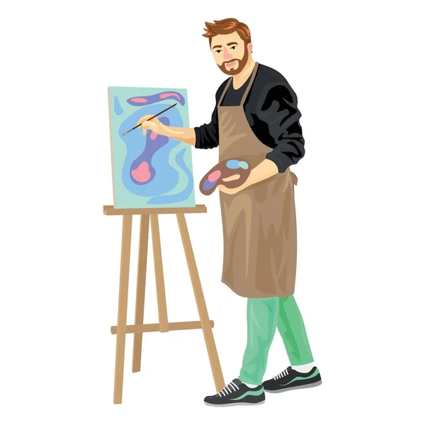 Erkek Sanatçı Beyaz Arkaplanda Resim Çiziyor — Stok Vektör