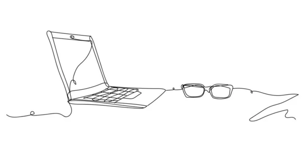 現代のノートパソコンと眼鏡の白い背景 — ストックベクタ