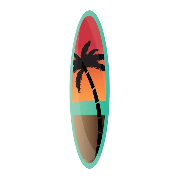 Kreativt Surfebrett Med Håndflate Hvit Bakgrunn – stockvektor