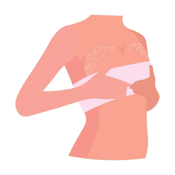 Kvinna Med Bristningar Bröst Mot Vit Bakgrund — Stock vektor