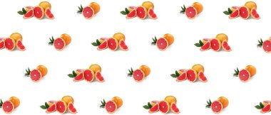 Beyaz arka planda bir sürü olgun greyfurt var. Tasarım için desen