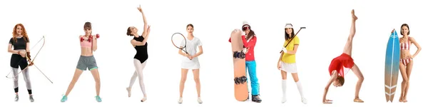 Set Different Sporty Women White Background — 图库照片