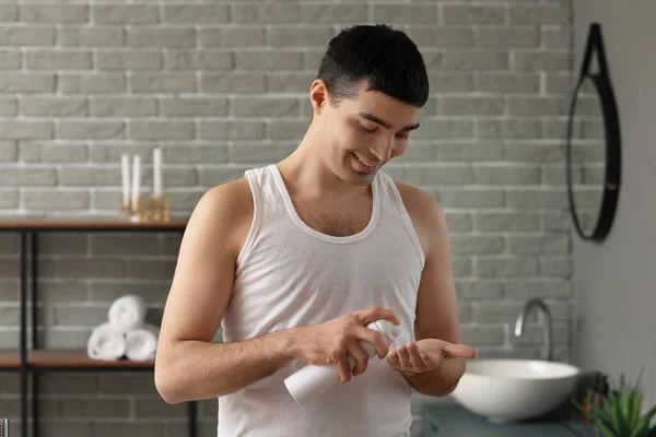 Young Man Shaving Foam Bathroom — Stock Photo, Image