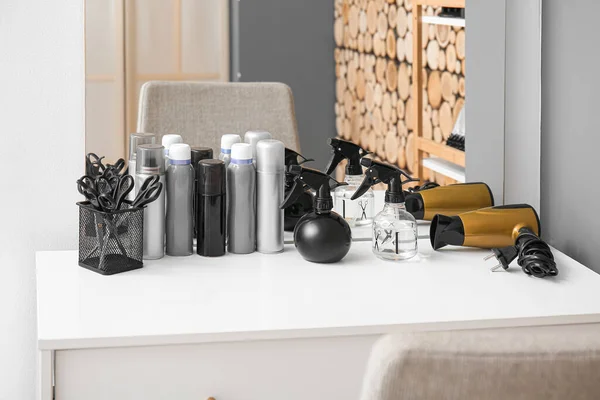 Hair Sprays Accessories Table Beauty Salon — Stock Photo, Image