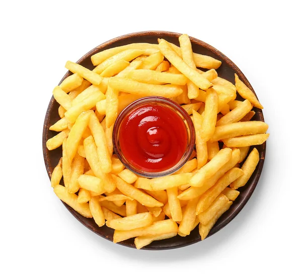 白底法式薯条和番茄酱 — 图库照片