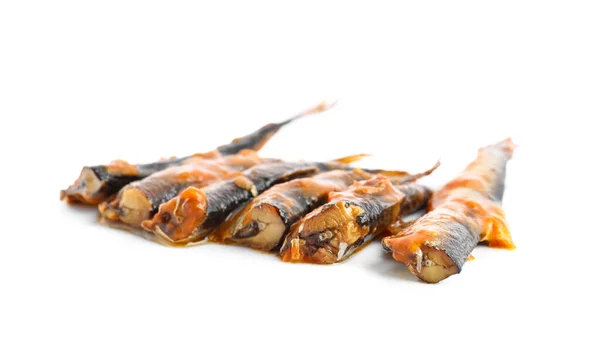Fischkonserven Tomatensauce Isoliert Auf Weißem Hintergrund — Stockfoto