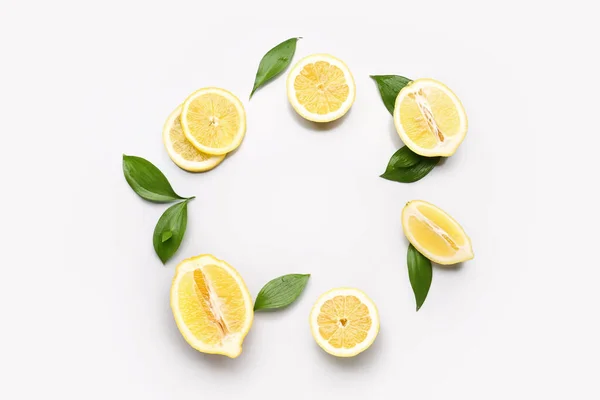 Frame Made Fresh Lemons Grey Background — Stock Photo, Image