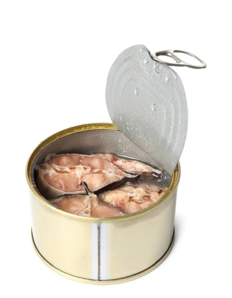 Opened Tin Can Fish Isolated White Background — Stock Photo, Image