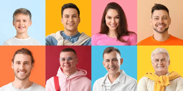Collection Happy People Color Background — Stock Photo, Image