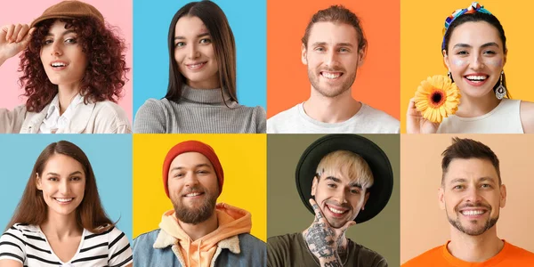 Set Persone Felici Sfondo Colori — Foto Stock