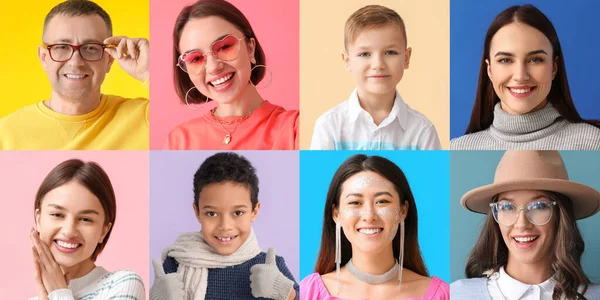 Grupp Glada Människor Färg Bakgrund — Stockfoto