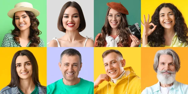 Groep Van Mooie Mensen Kleur Achtergrond — Stockfoto