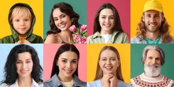 Grupp Glada Människor Färg Bakgrund — Stockfoto