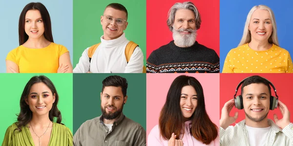 Collage Gente Feliz Sobre Fondo Color — Foto de Stock