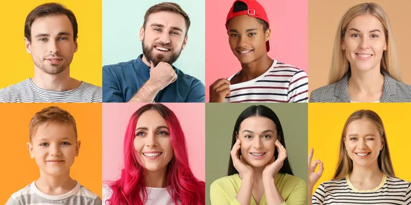 Collage Gente Hermosa Sobre Fondo Color — Foto de Stock