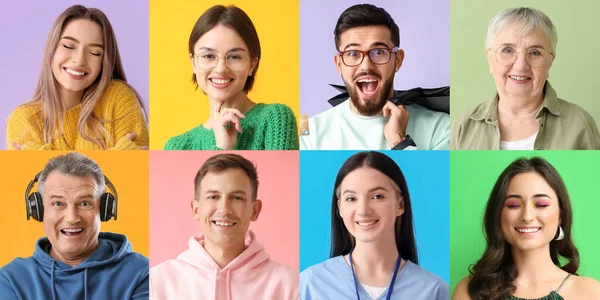 Collage Positiva Människor Färg Bakgrund — Stockfoto
