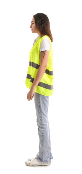 Female Worker Vest White Background — Stock Photo, Image