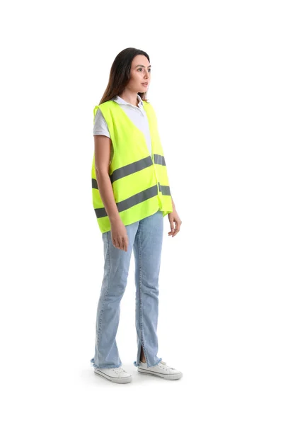 Female Worker Vest White Background — Foto Stock