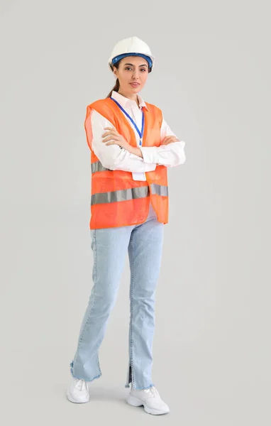 Female Worker Vest Light Background — Photo