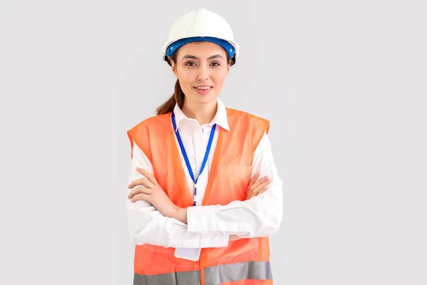 Female Worker Vest Light Background — Stockfoto