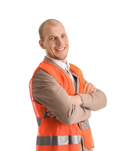 Male Worker Vest White Background — Stock Photo, Image