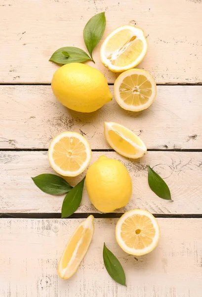 Fresh Lemons White Wooden Background — Stock Photo, Image