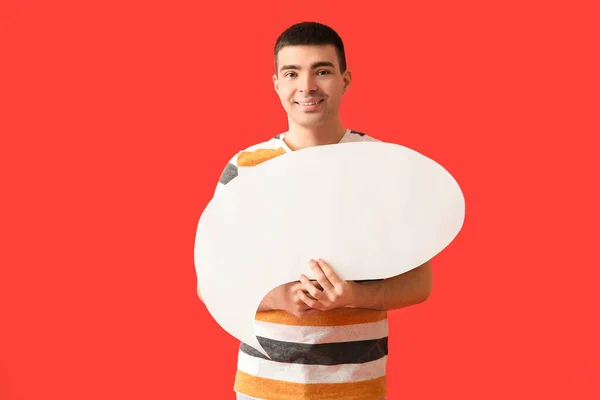Hombre Joven Guapo Con Burbuja Habla Blanco Sobre Fondo Rojo —  Fotos de Stock