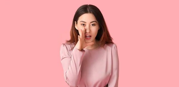 Young Gossiping Asian Woman Pink Background — Stock Photo, Image