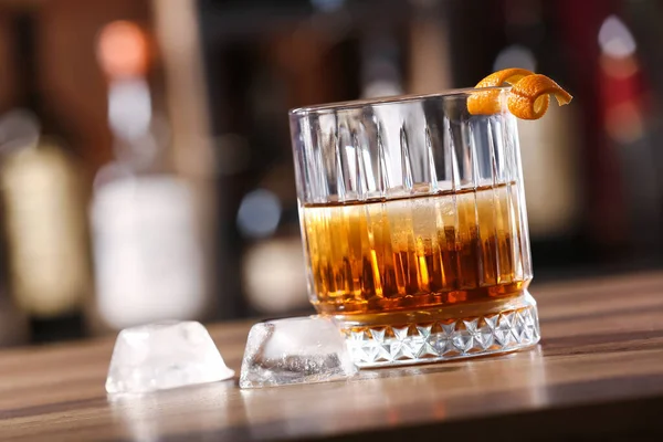 Glass Cold Rum Table Bar Closeup — Stock Photo, Image