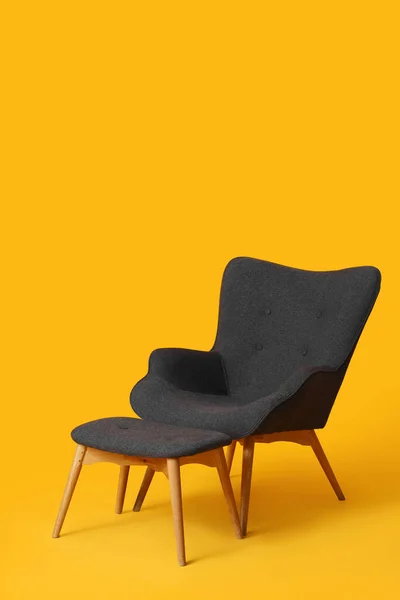Cozy Black Armchair Footstool Orange Background — Stock Photo, Image